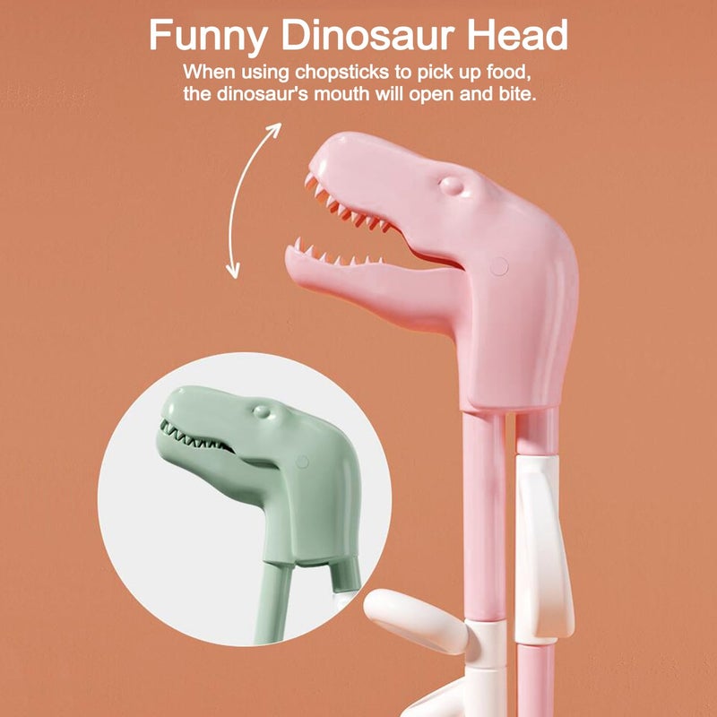 crayfomo Dinosaur Training Chopsticks,2pcs Chopsticks For Kids ,Reusable Chopsticks Learning Chopstick Helper,Pink+Green - Image 2